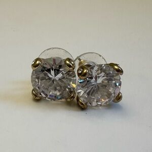 Large Round Rhinestone Earrings Crystal Glass Studs Gold Tone